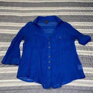 2b Bebe royal blue sheer button up